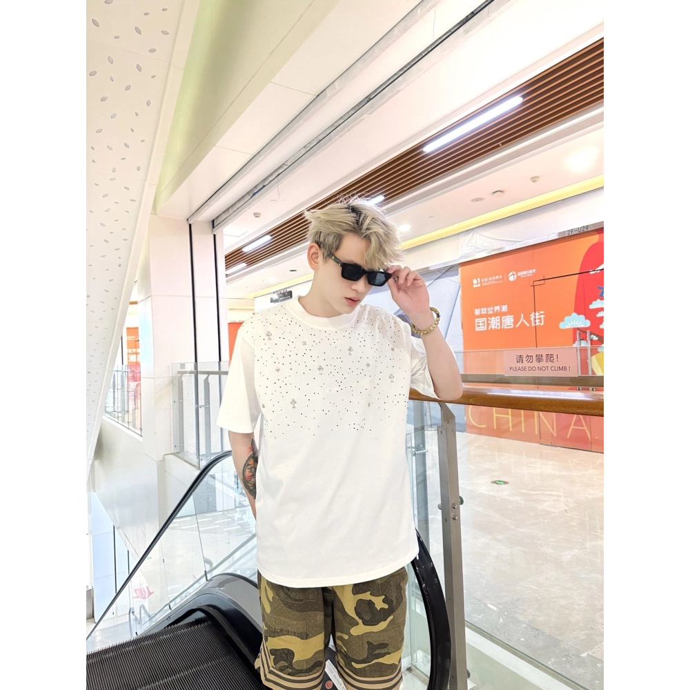 Chrome Hearts Metal Cross Rhinestone Short Sleeve 054