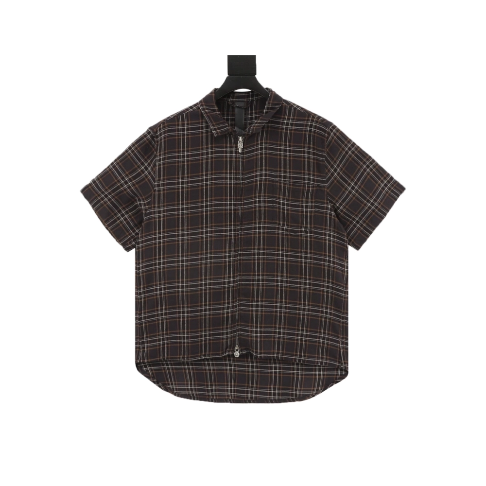 Chrome Hearts Flannel Zip Plaid Short Sleeve Shirt 113
