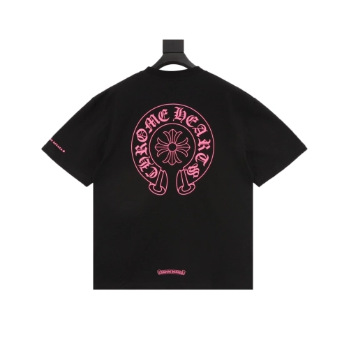 Chrome Hearts Pink Horseshoe Cross Print Short Sleeve 116