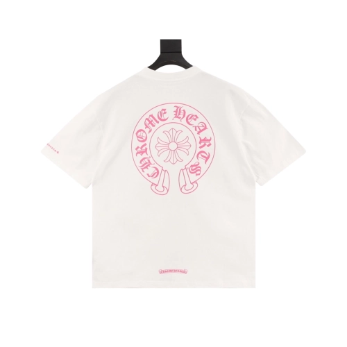 Chrome Hearts Pink Horseshoe Cross Print Short Sleeve 117