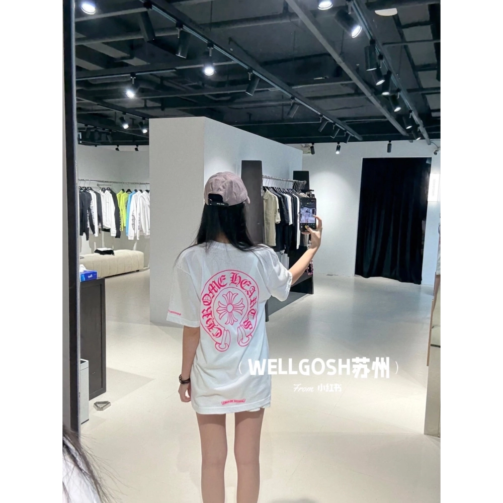 Chrome Hearts Pink Horseshoe Cross Print Short Sleeve 117