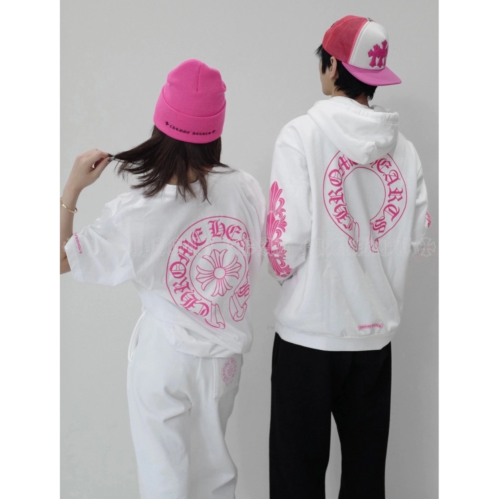 Chrome Hearts Pink Horseshoe Cross Print Short Sleeve 117