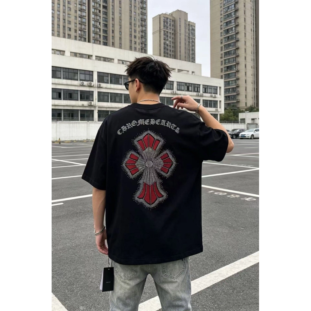 Chrome Hearts Rhinestone Cross Short Sleeve 154