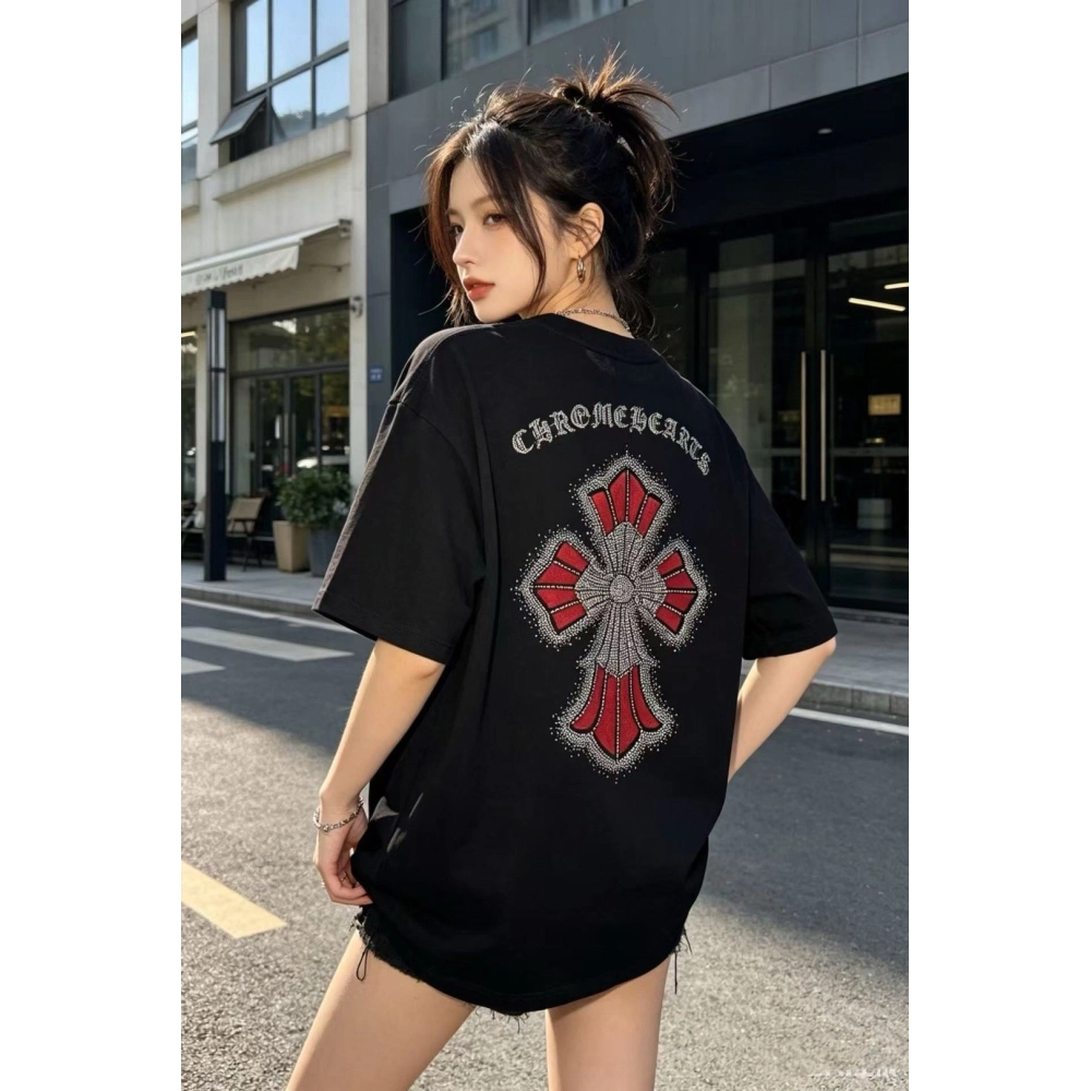 Chrome Hearts Rhinestone Cross Short Sleeve 154