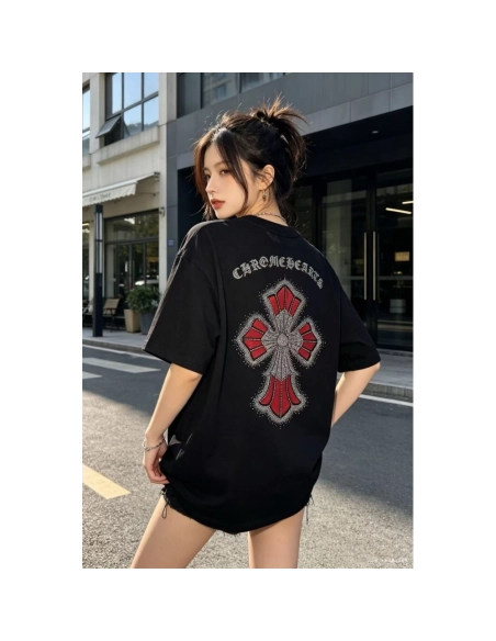 Chrome Hearts Rhinestone Cross Short Sleeve 154