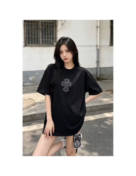 Chrome Hearts Rhinestone Cross Short Sleeve 154