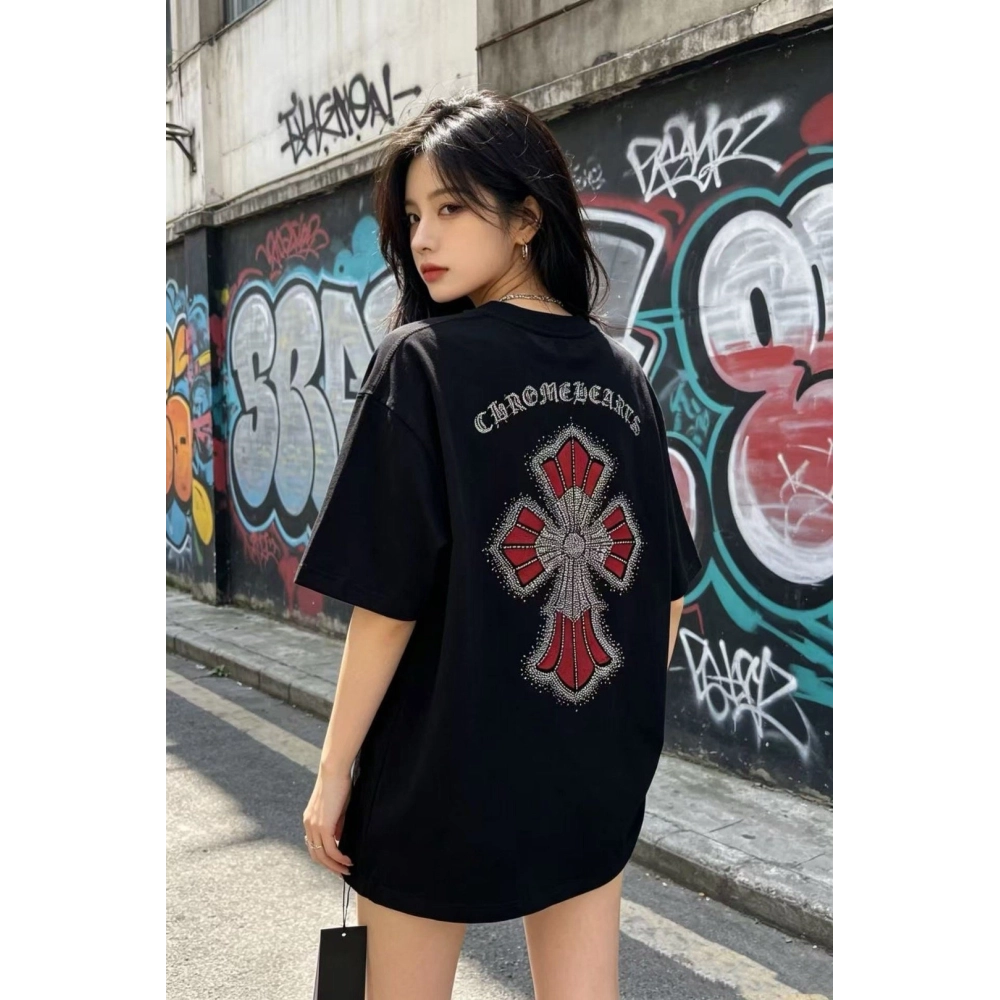 Chrome Hearts Rhinestone Cross Short Sleeve 154