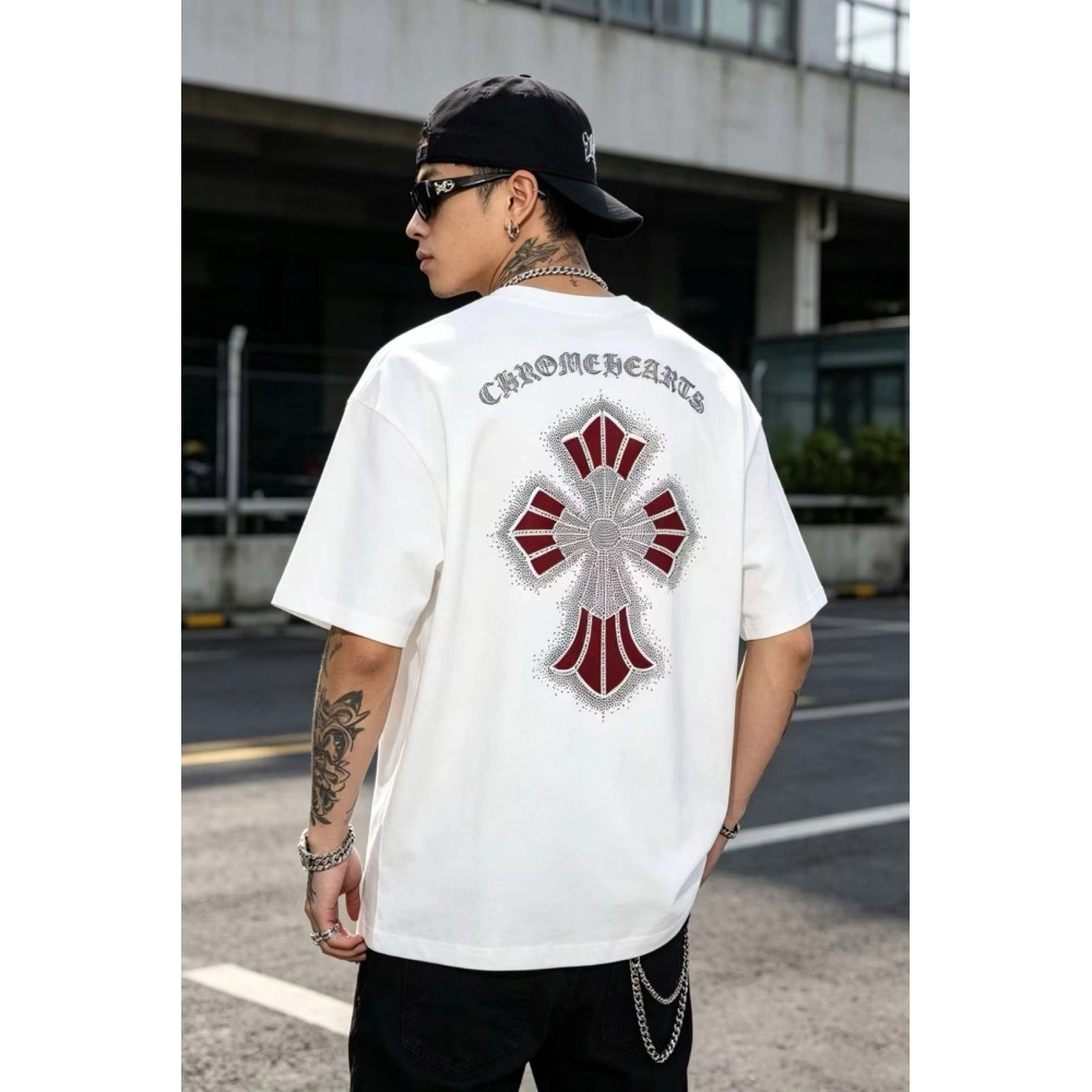 Chrome Hearts Rhinestone Cross Short Sleeve 155