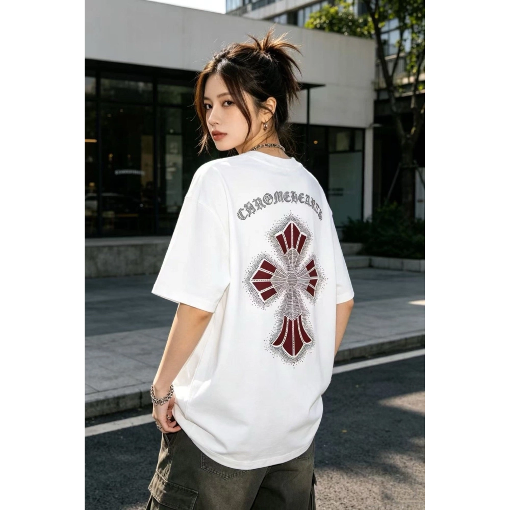 Chrome Hearts Rhinestone Cross Short Sleeve 155
