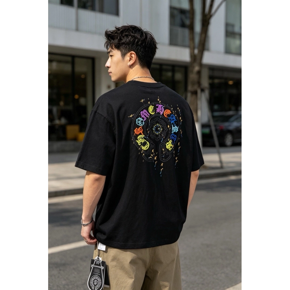 Chrome Hearts Colorful Horseshoe Patch Embroidery Short Sleeve 166