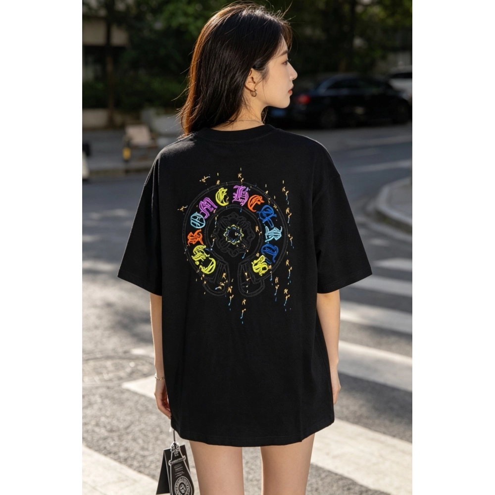 Chrome Hearts Colorful Horseshoe Patch Embroidery Short Sleeve 166