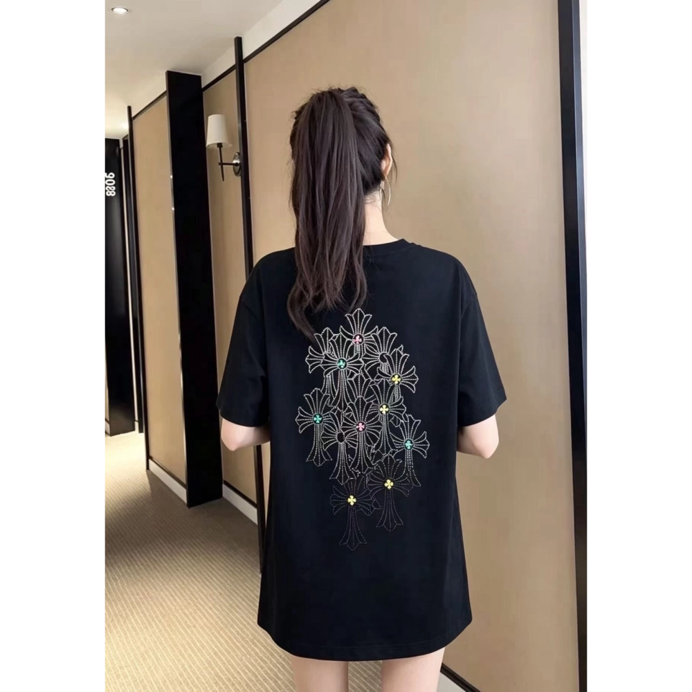 Chrome Hearts Cross Rhinestone Short Sleeve 176