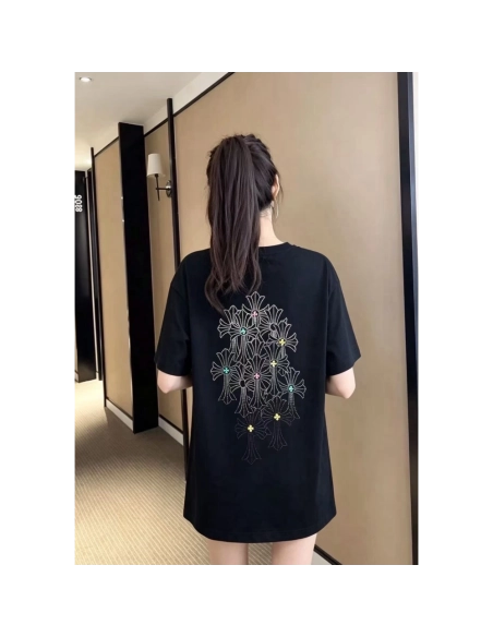 Chrome Hearts Cross Rhinestone Short Sleeve 176