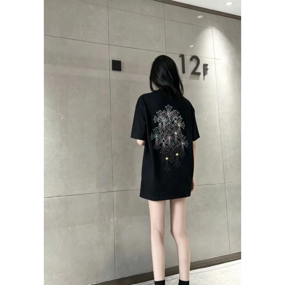 Chrome Hearts Cross Rhinestone Short Sleeve 176