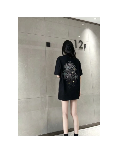 Chrome Hearts Cross Rhinestone Short Sleeve 176