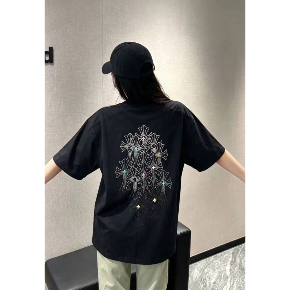 Chrome Hearts Cross Rhinestone Short Sleeve 176