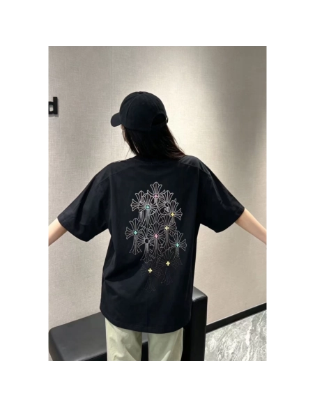 Chrome Hearts Cross Rhinestone Short Sleeve 176