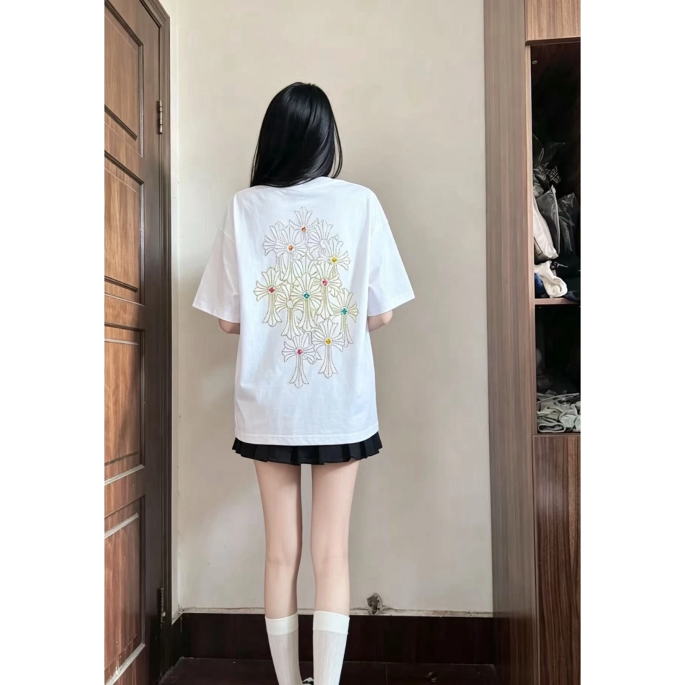 Chrome Hearts Cross Rhinestone Short Sleeve 177