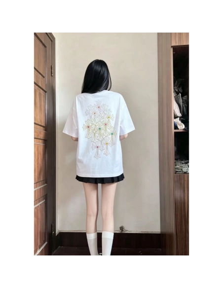 Chrome Hearts Cross Rhinestone Short Sleeve 177