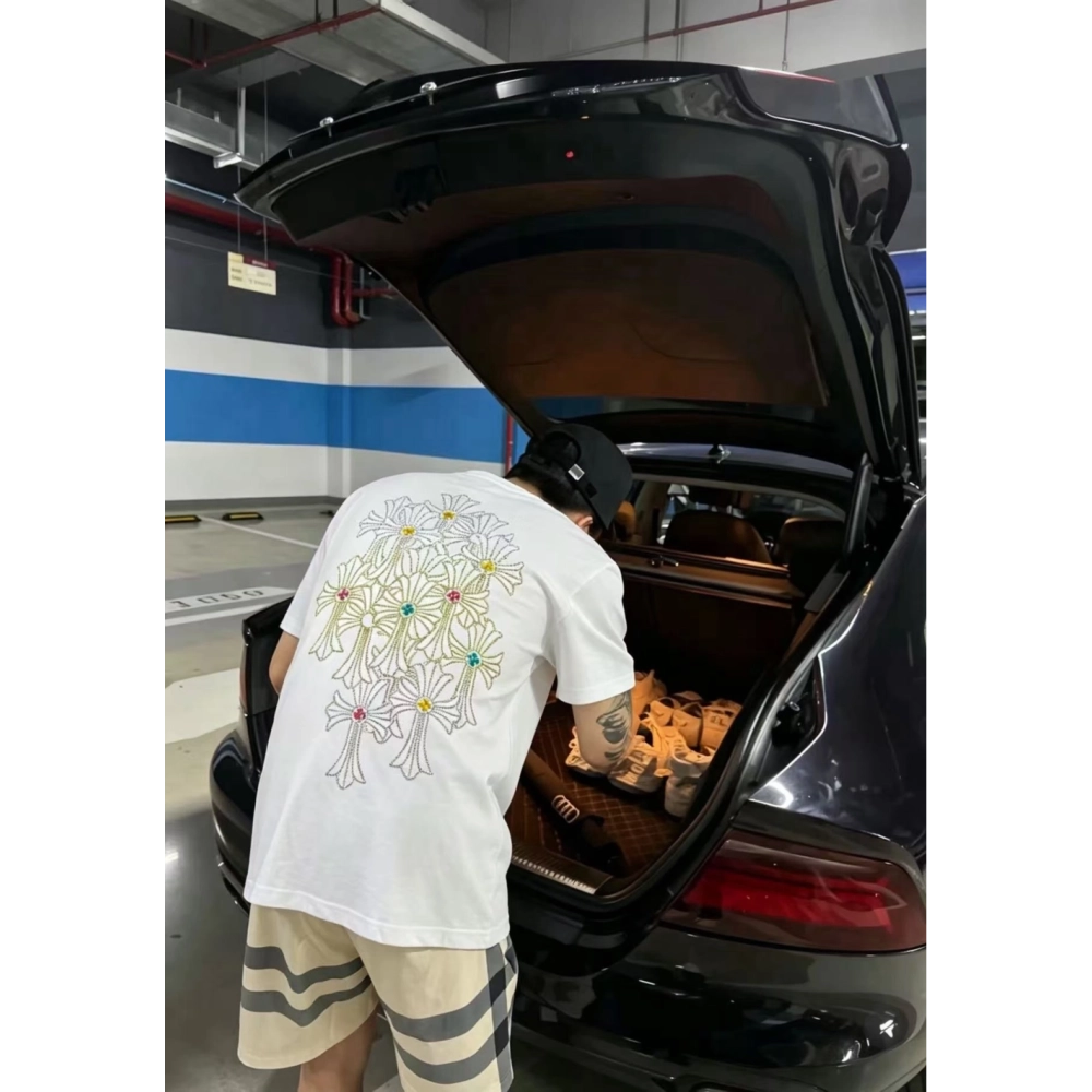 Chrome Hearts Cross Rhinestone Short Sleeve 177