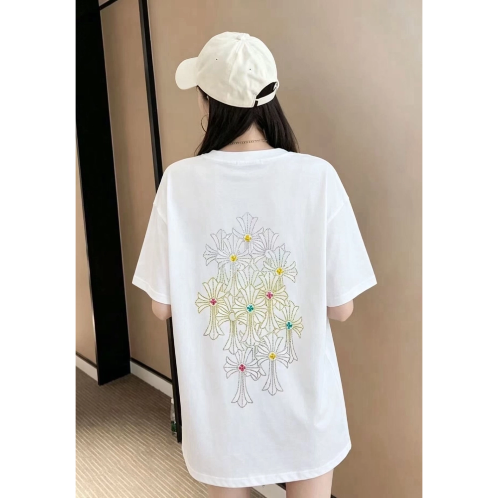 Chrome Hearts Cross Rhinestone Short Sleeve 177