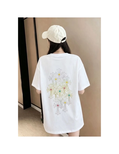 Chrome Hearts Cross Rhinestone Short Sleeve 177