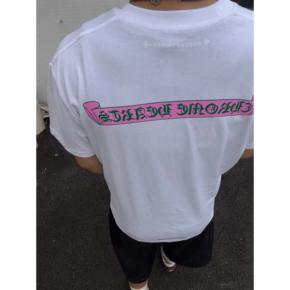 Chrome Hearts Pink & Green Sanskrit Scroll Print Short Sleeve 193