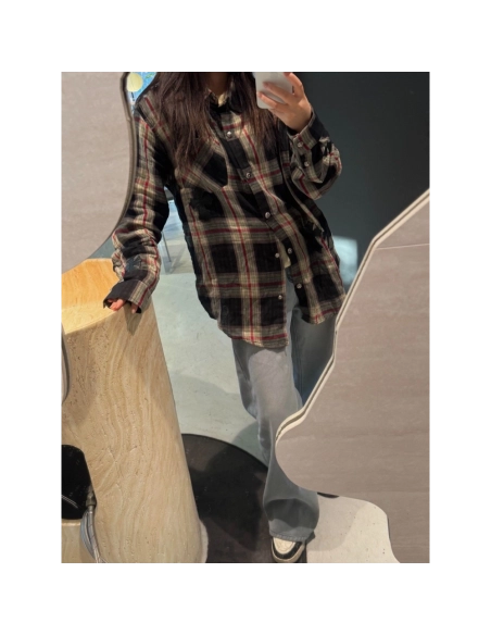 Chrome Hearts Leather Patch Plaid Long Sleeve Shirt 204