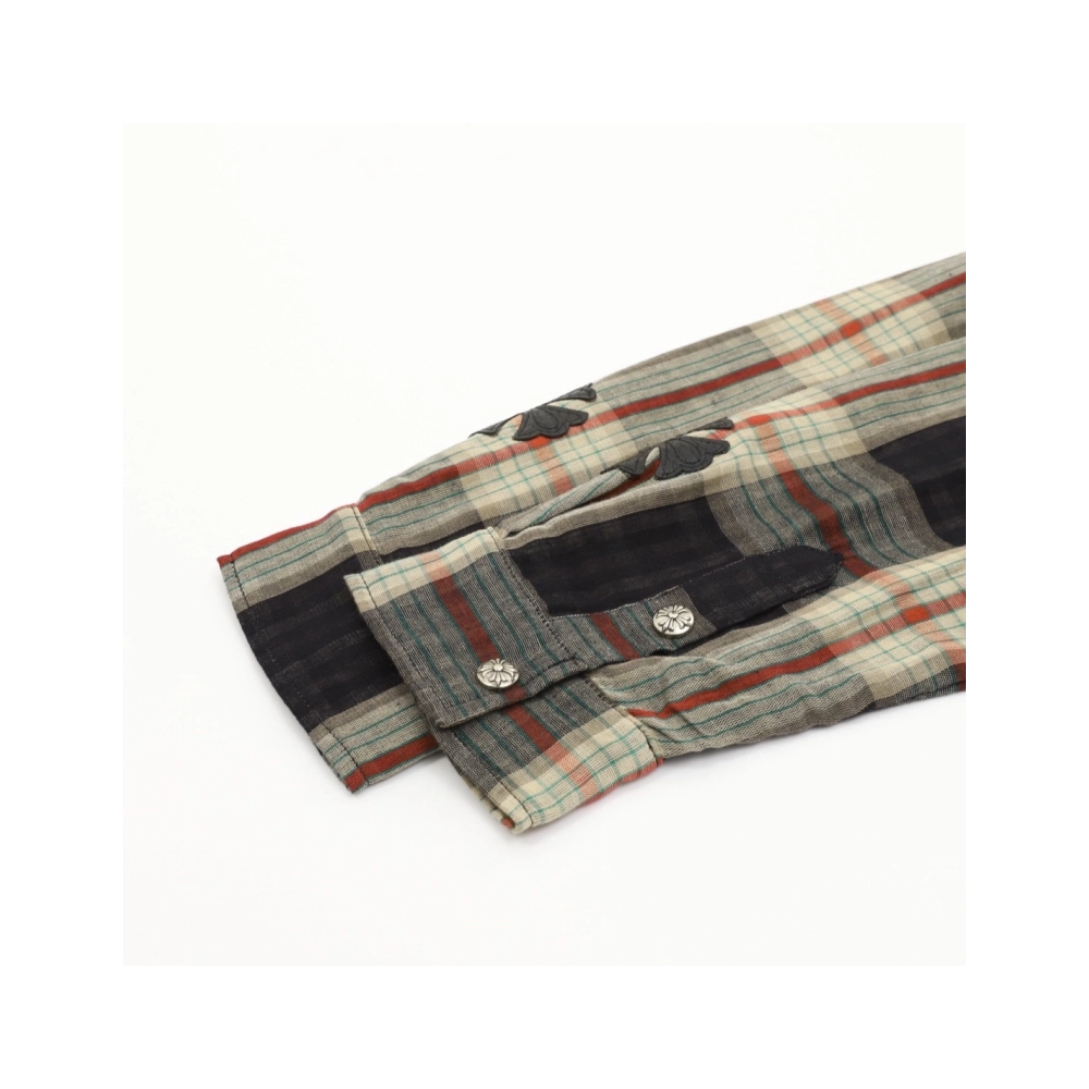 Chrome Hearts Leather Patch Plaid Long Sleeve Shirt 204