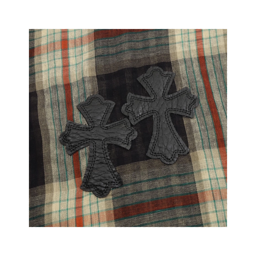 Chrome Hearts Leather Patch Plaid Long Sleeve Shirt 204