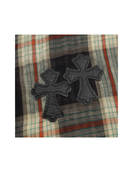 Chrome Hearts Leather Patch Plaid Long Sleeve Shirt 204