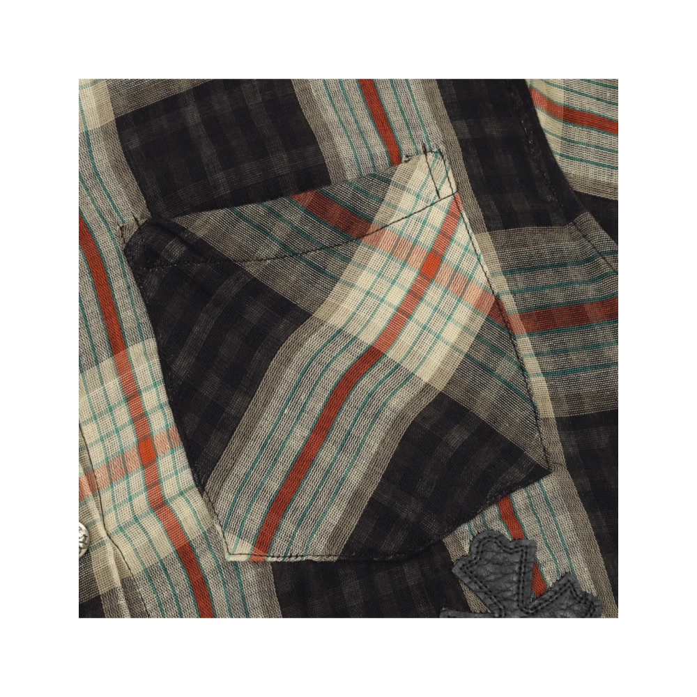Chrome Hearts Leather Patch Plaid Long Sleeve Shirt 204