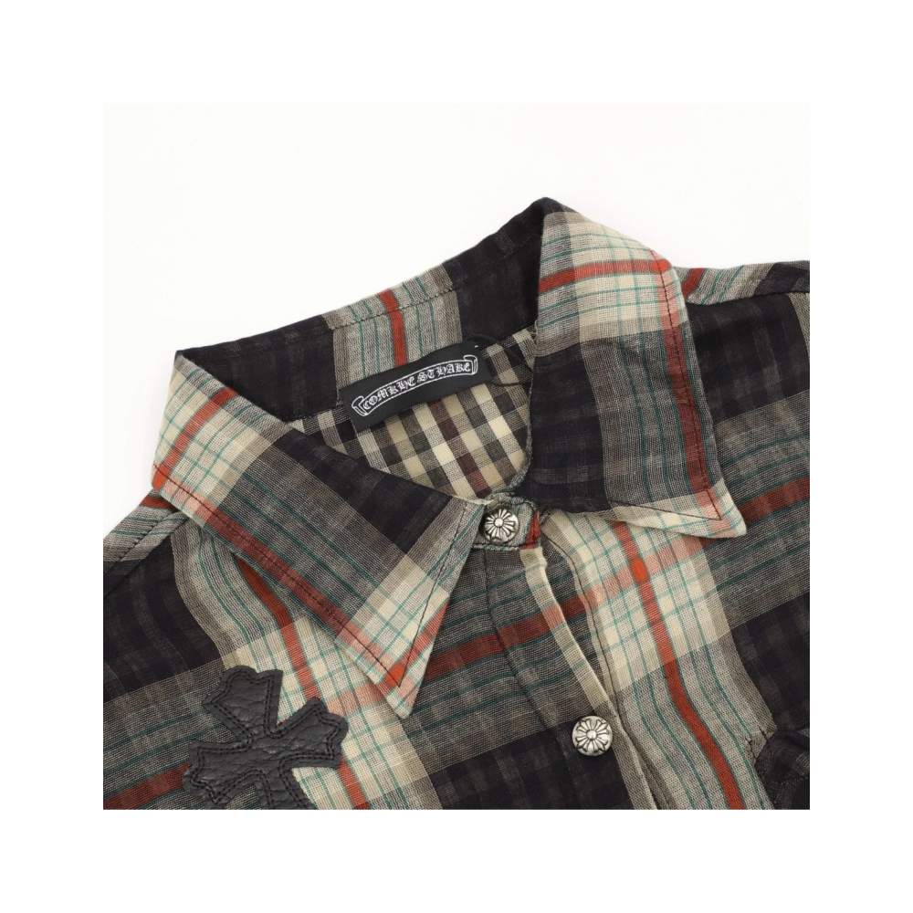 Chrome Hearts Leather Patch Plaid Long Sleeve Shirt 204