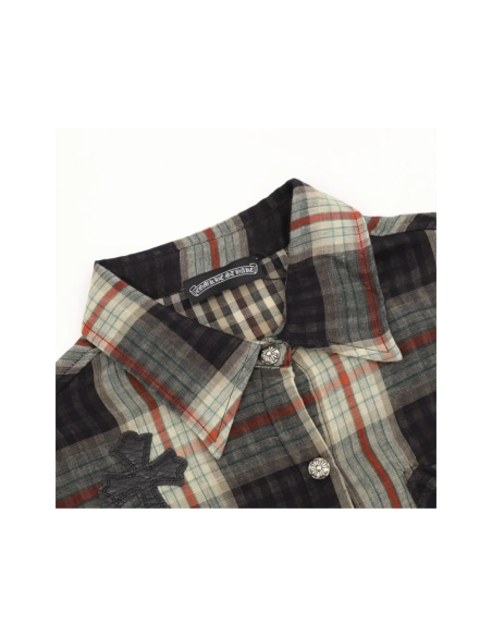 Chrome Hearts Leather Patch Plaid Long Sleeve Shirt 204