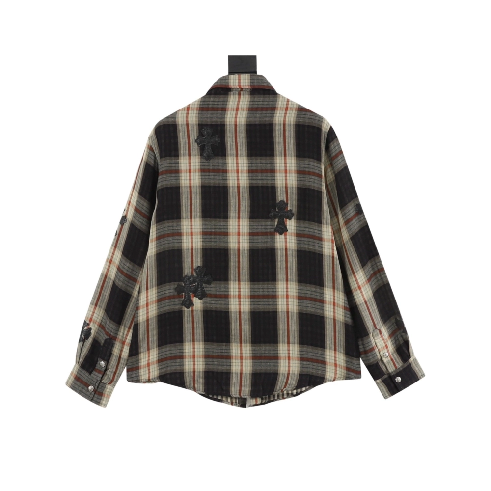 Chrome Hearts Leather Patch Plaid Long Sleeve Shirt 204