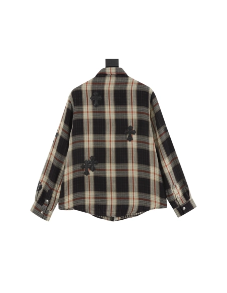 Chrome Hearts Leather Patch Plaid Long Sleeve Shirt 204