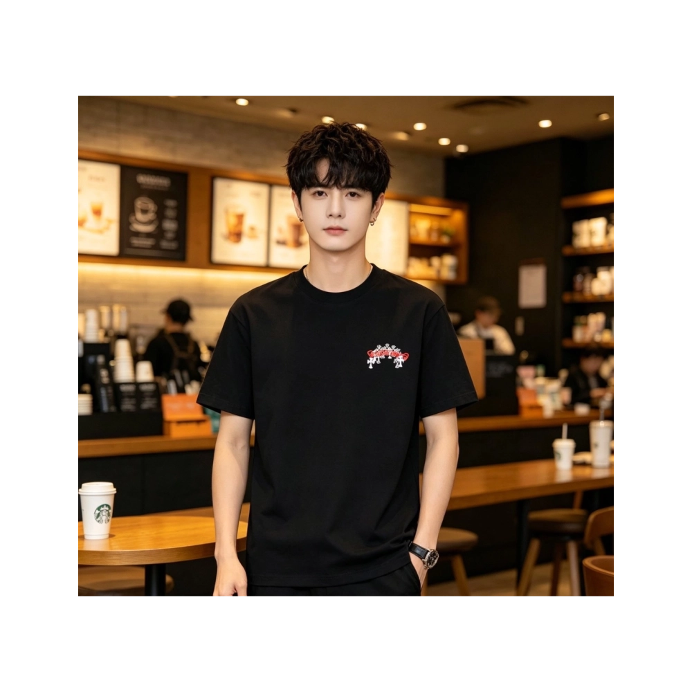 Chrome Hearts Scroll Black & White Cross Short Sleeve 223