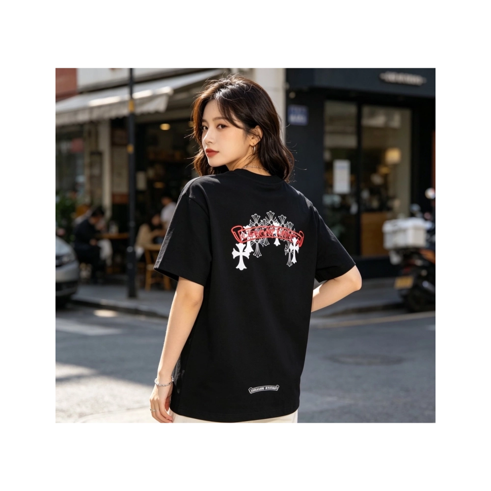 Chrome Hearts Scroll Black & White Cross Short Sleeve 223