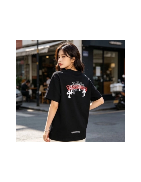 Chrome Hearts Scroll Black & White Cross Short Sleeve 223