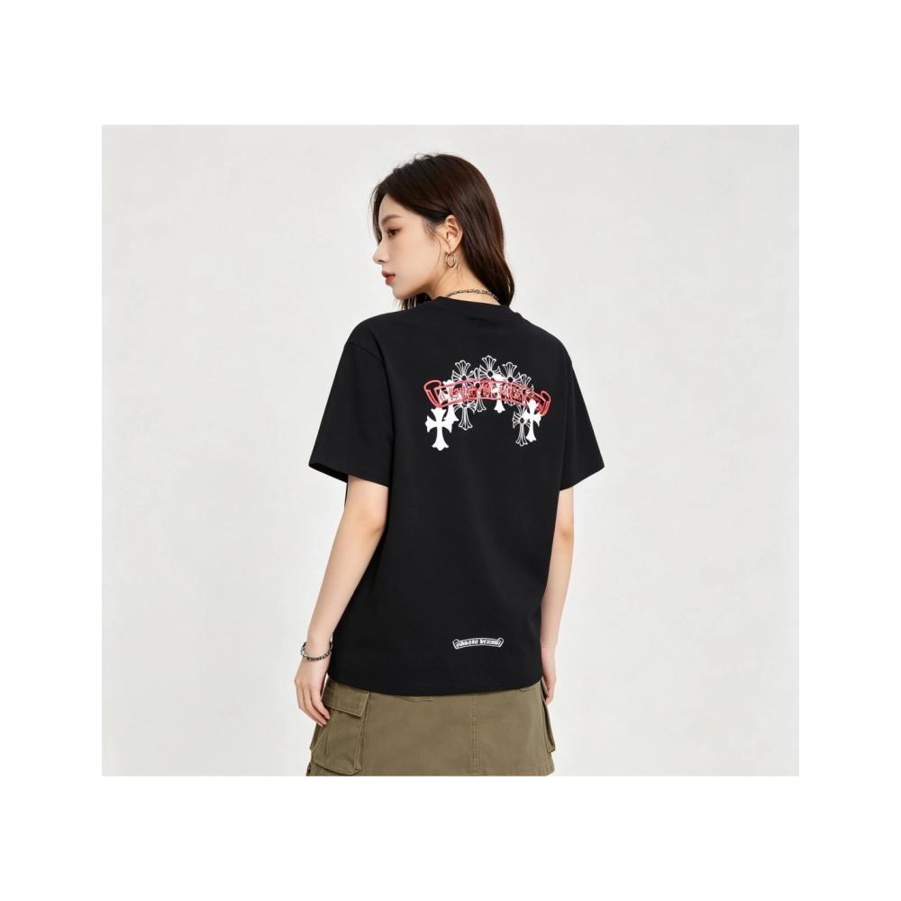 Chrome Hearts Scroll Black & White Cross Short Sleeve 223