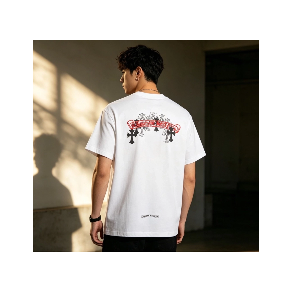 Chrome Hearts Scroll Black & White Cross Short Sleeve 224