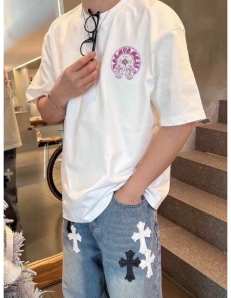 Chrome Hearts Horseshoe Burnout Patch Embroidery Distressed Short Sleeve 242