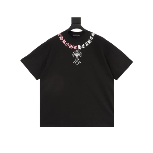 Chrome Hearts Color-Block Gothic Letter Cross Necklace Short Sleeve 253