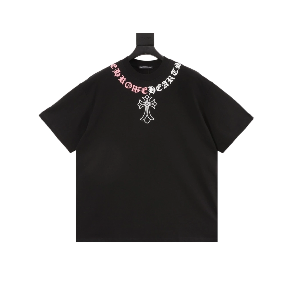 Chrome Hearts Color-Block Gothic Letter Cross Necklace Short Sleeve 253