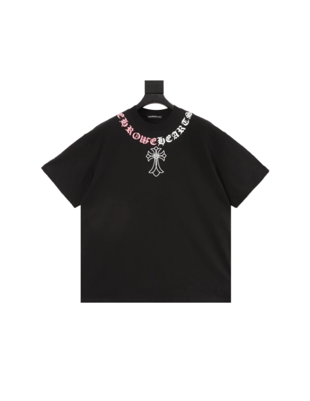 Chrome Hearts Color-Block Gothic Letter Cross Necklace Short Sleeve 253
