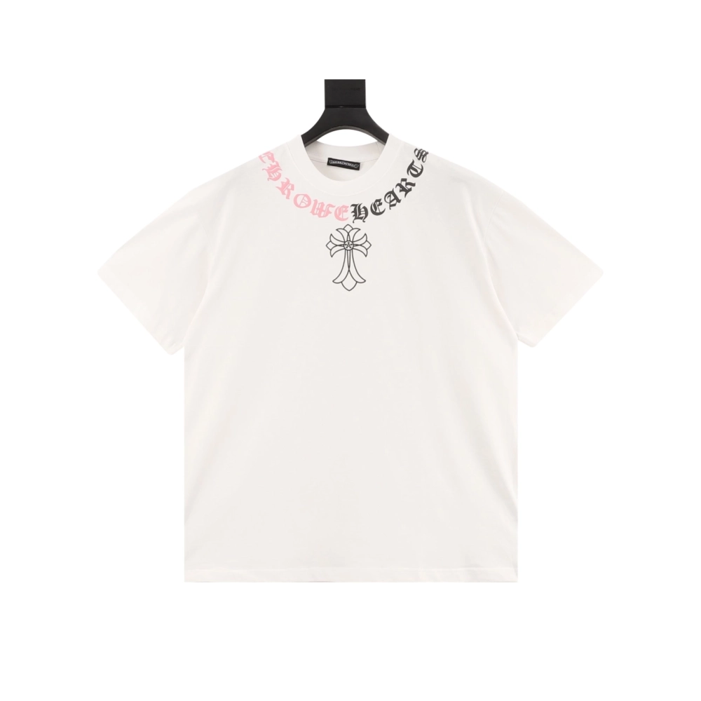 Chrome Hearts Color-Block Gothic Letter Cross Necklace Short Sleeve 254