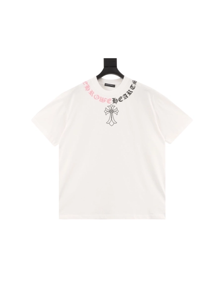 Chrome Hearts Color-Block Gothic Letter Cross Necklace Short Sleeve 254