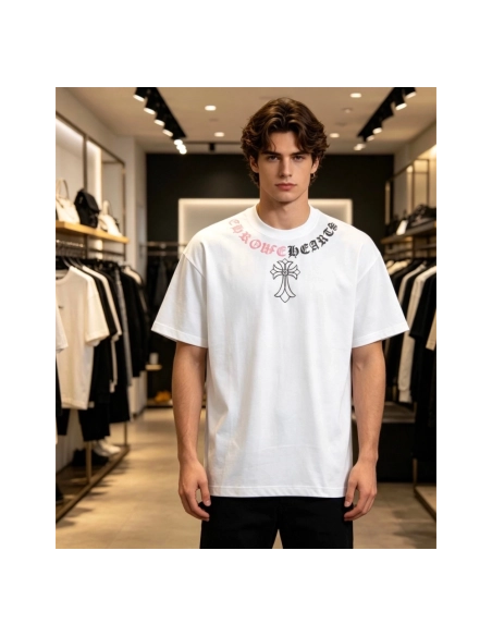 Chrome Hearts Color-Block Gothic Letter Cross Necklace Short Sleeve 254