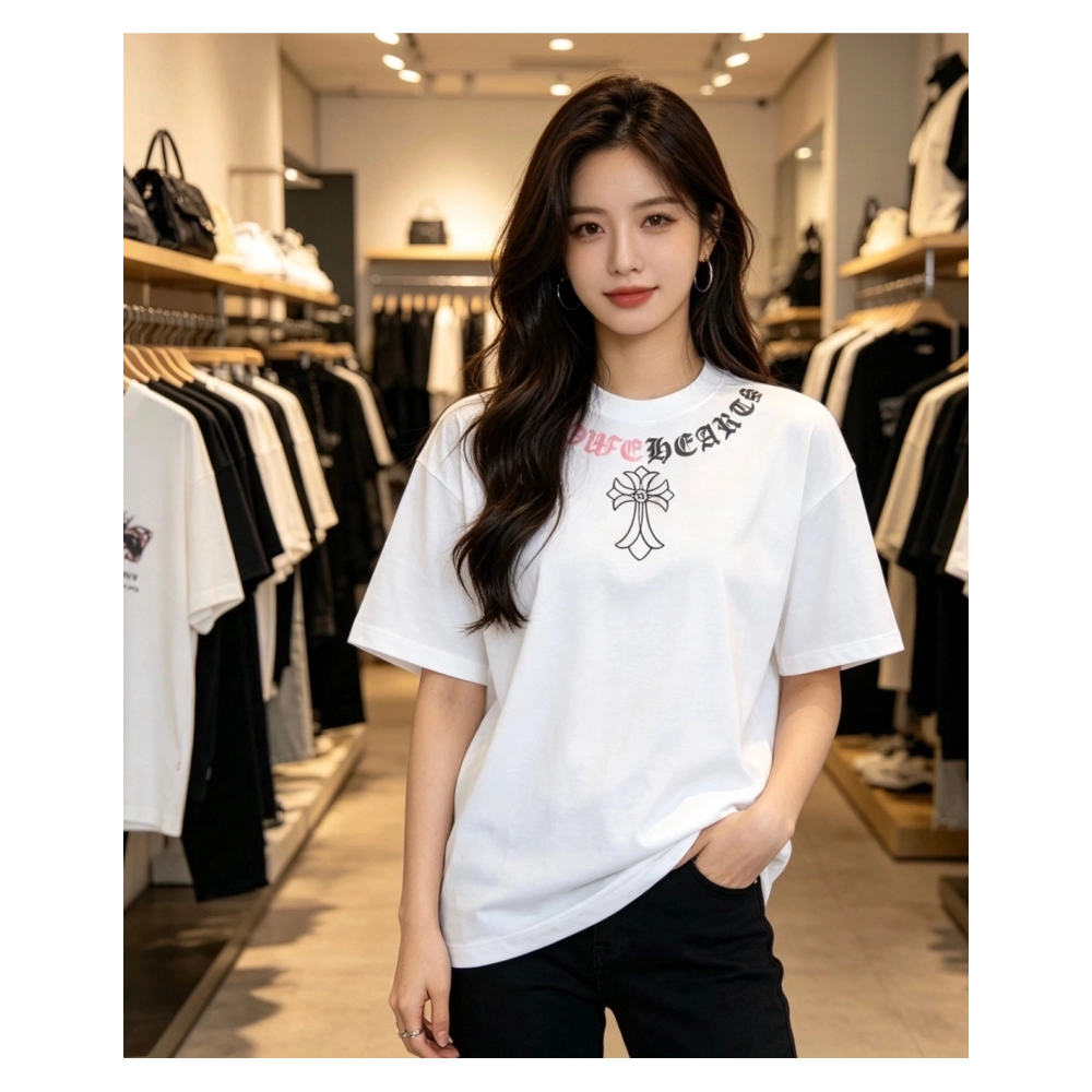 Chrome Hearts Color-Block Gothic Letter Cross Necklace Short Sleeve 254