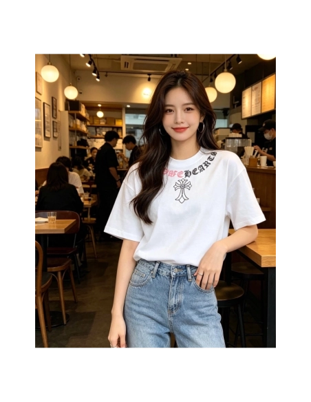 Chrome Hearts Color-Block Gothic Letter Cross Necklace Short Sleeve 254